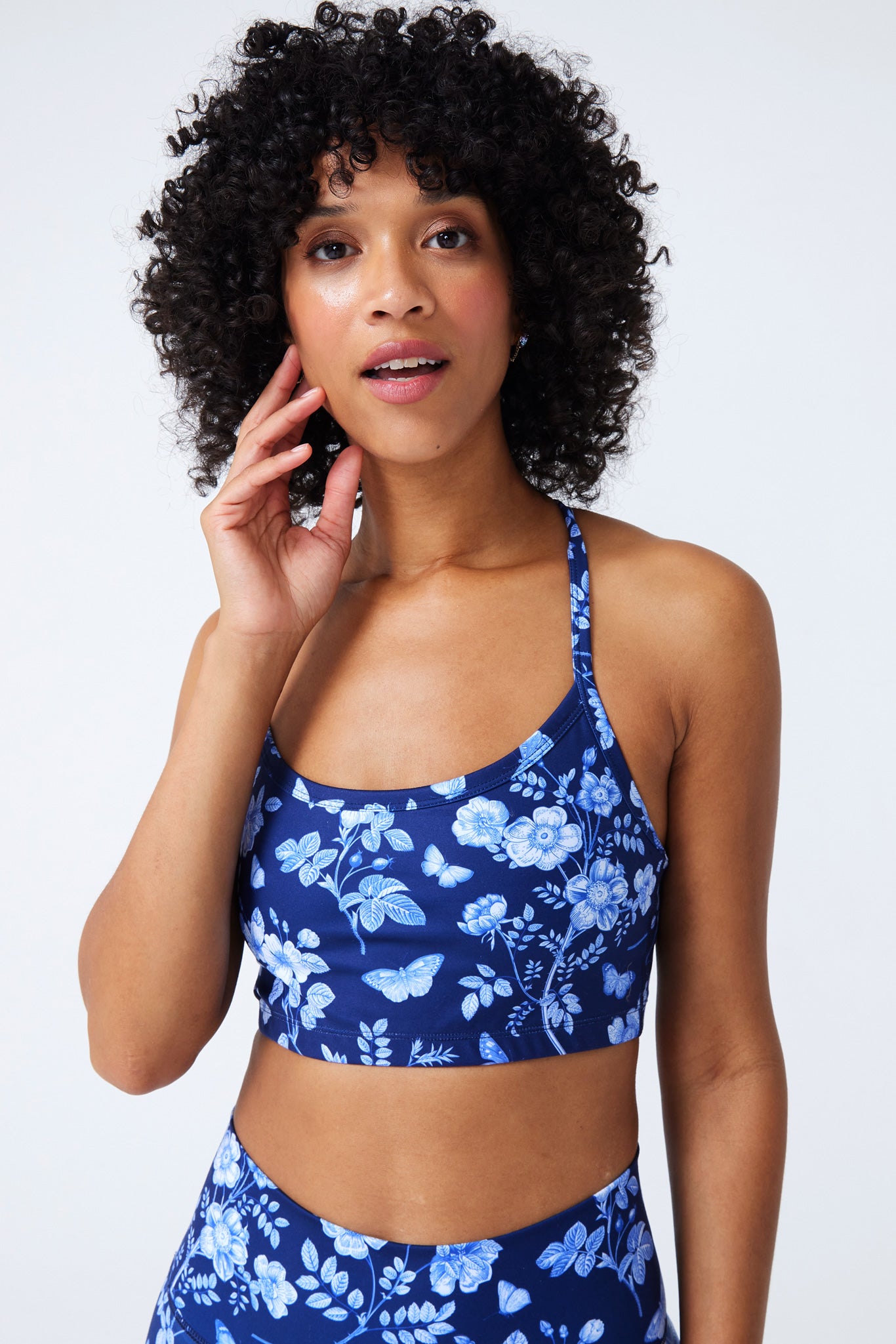 TLC Printed YBack Bralette in Navy Fine China