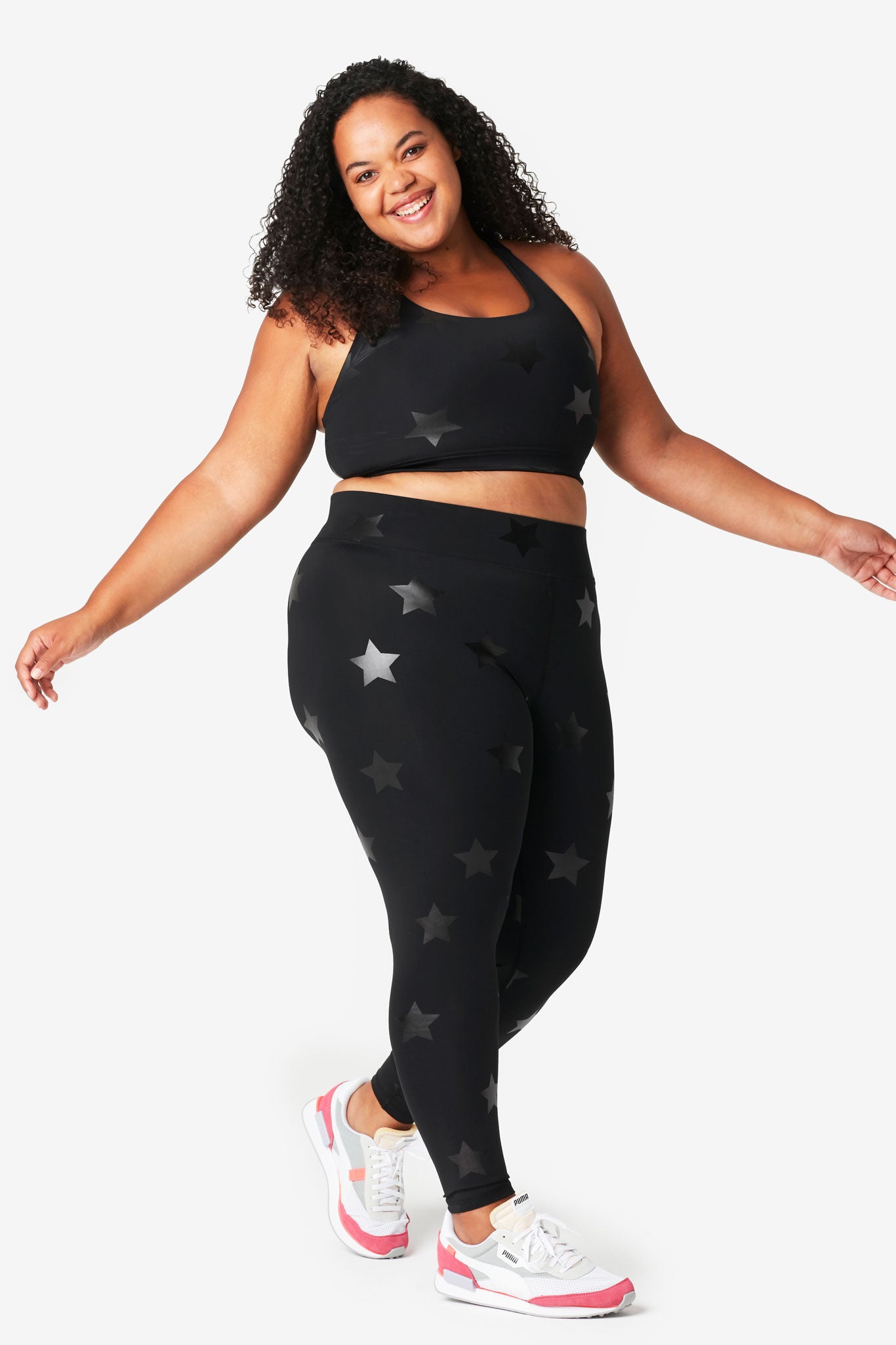 UpLift Leggings in Black Tonal Star Foil with Tall Band –