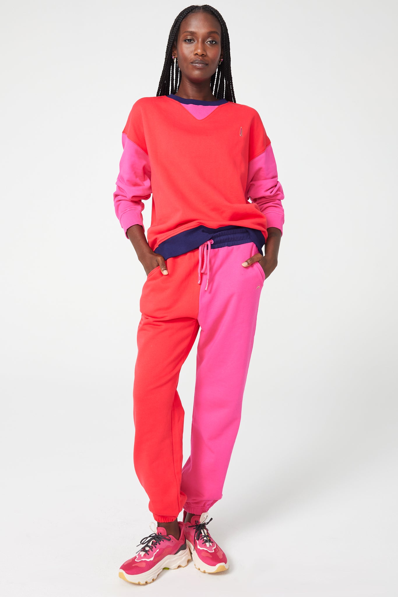 Terez Hot Red and Terez Pink Colorblock Sweatpants