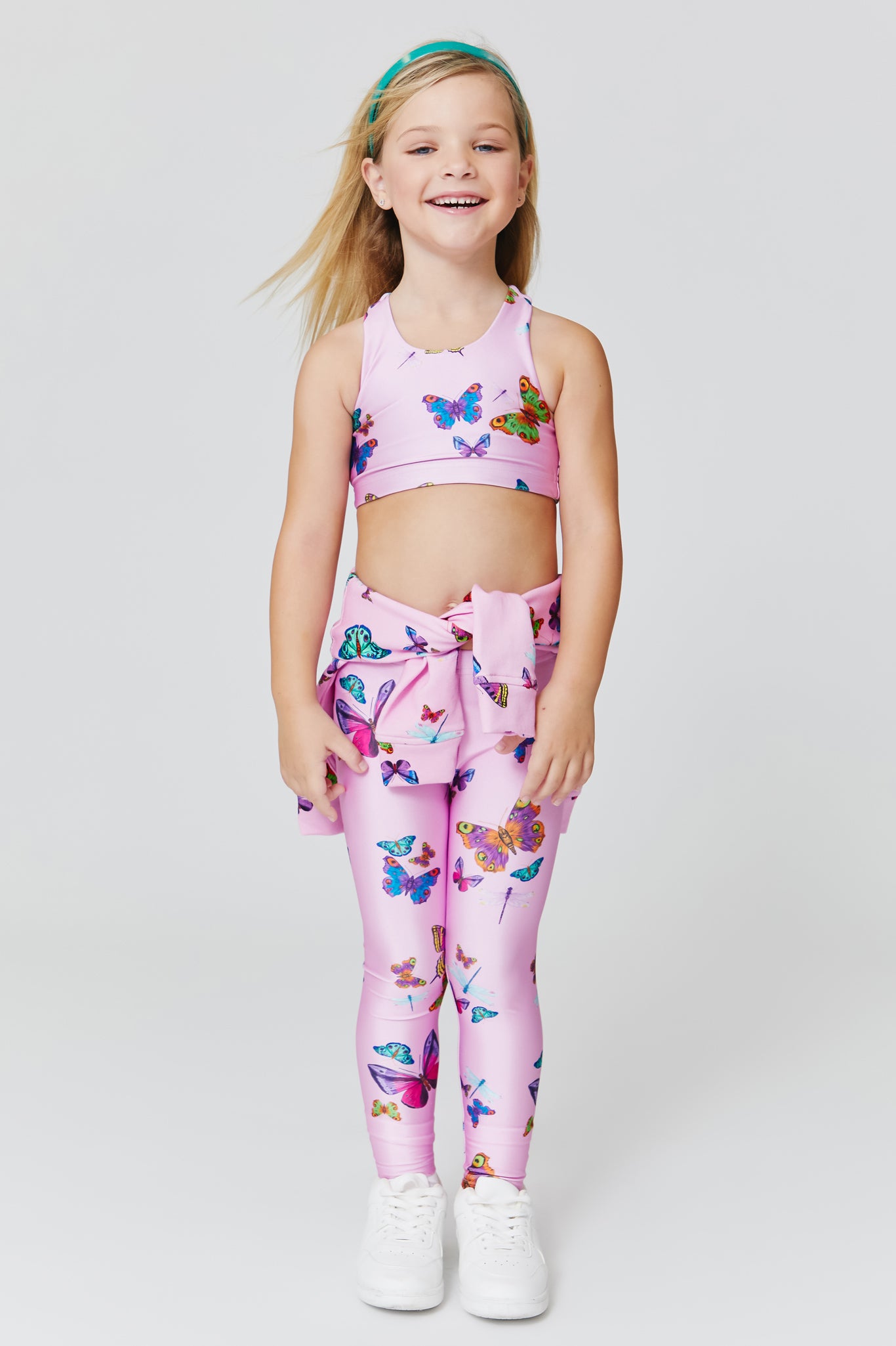 Kids Leggings in Pink Neon Butterflies –