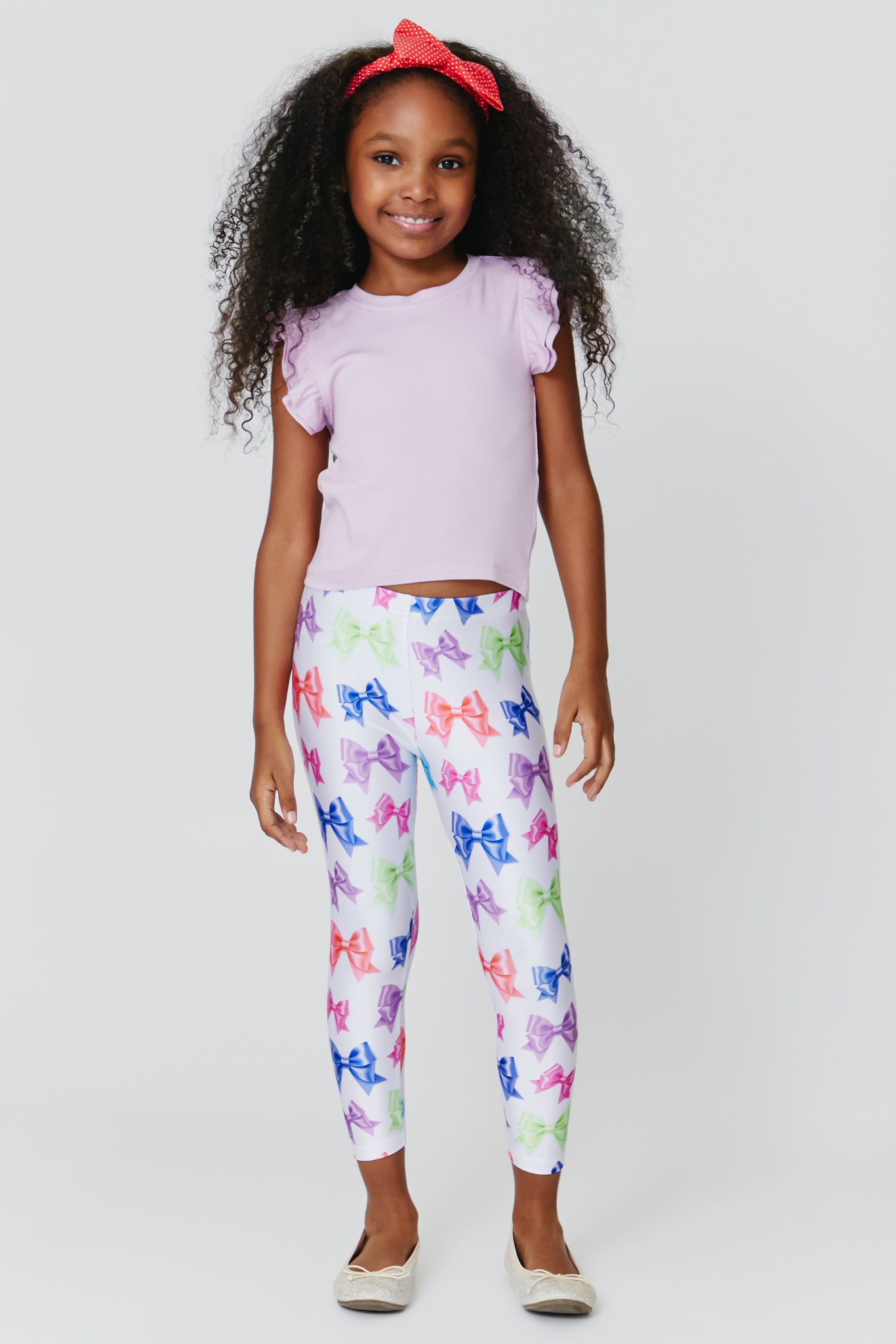 Kids Leggings in White Fancy Bows –