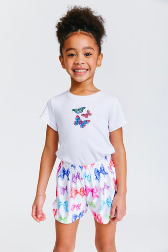 Kids Gym Shorts in White Fancy Bows